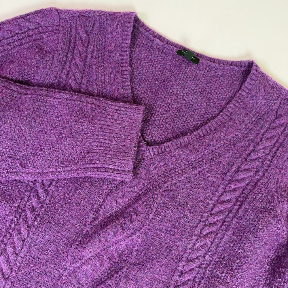 Talbots Cable Knit Sweater Wool Blend V-Neck Women's XL Purple Chunky Fisherman